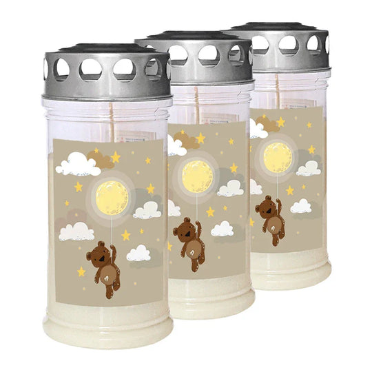 JEKA-Motivkerze "Bär-Mond", 100% Pflanzenöl, 75/170 mm, Brenndauer bis zu 4 Tage, Lieferumfang 3 Stück, Grabkerzen