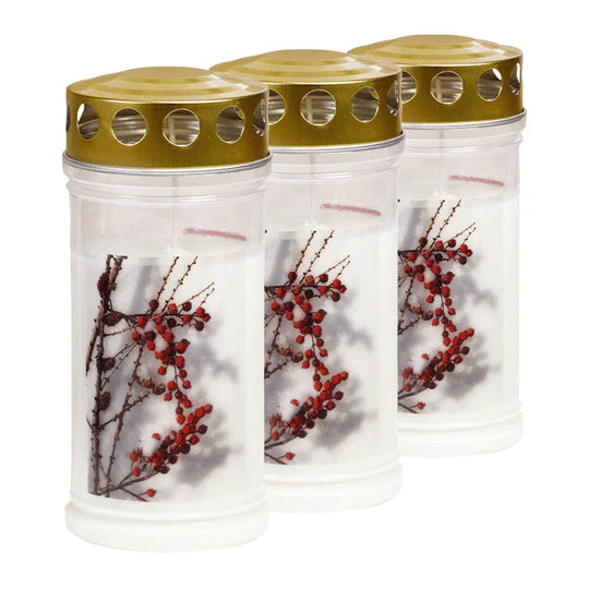 JEKA-Motivkerze "Beeren", 100% Pflanzenöl, 75/170 mm, Brenndauer bis zu 4 Tage, Lieferumfang 3 Stück, Grabkerzen