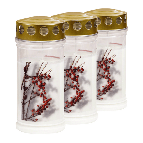 JEKA-Motivkerze "Beeren", 100% Pflanzenöl, 75/170 mm, Brenndauer bis zu 4 Tage, Lieferumfang 3 Stück, Grabkerzen
