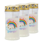 JEKA-Motivkerze "Einhorn", 100% Pflanzenöl, 75/170 mm, Brenndauer bis zu 4 Tage, Lieferumfang 3 Stück, Grabkerzen