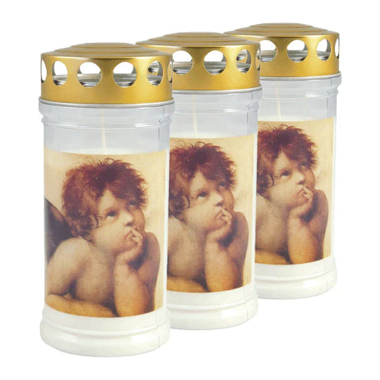 JEKA-Motivkerze "Engel Raphael", 100% Pflanzenöl, 75/170 mm, Brenndauer bis zu 4 Tage, Lieferumfang 3 Stück, Grabkerzen