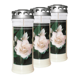 JEKA-Motivkerze "Gardenia", 100% Pflanzenöl, 75/215 mm, Brenndauer bis zu 7 Tage, Lieferumfang 3 Stück, Grabkerzen