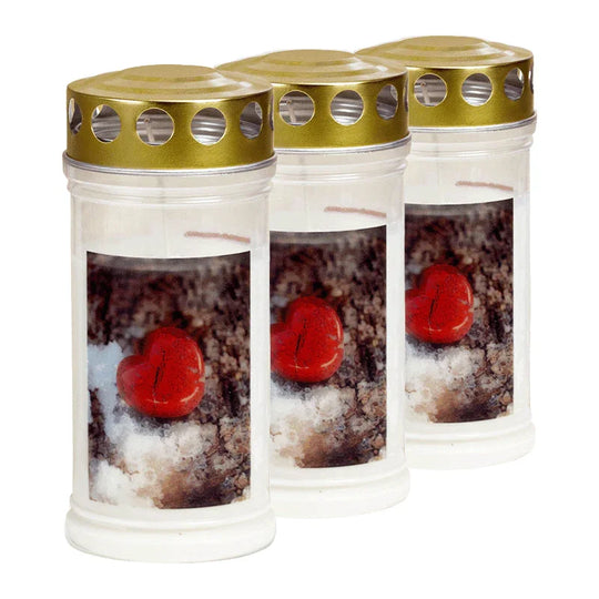 JEKA-Motivkerze "Herz/Eis", 100% Pflanzenöl, 75/170 mm, Brenndauer bis zu 4 Tage, Lieferumfang 3 Stück, Grabkerzen