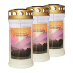 JEKA-Motivkerze "In liebevoller Erinnerung", 100% Pflanzenöl, 75/170 mm, Brenndauer bis zu 4 Tage, Lieferumfang 3 Stück, Grabkerzen