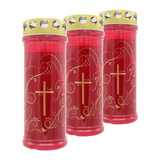 JEKA-Motivkerze "Kreuz-Ornament", 100% Pflanzenöl, 75/215 mm, Brenndauer bis zu 7 Tage, Lieferumfang 3 Stück, Grabkerzen
