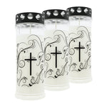 JEKA-Motivkerze "Kreuz-Ornament", 100% Pflanzenöl, 75/215 mm, Brenndauer bis zu 7 Tage, Lieferumfang 3 Stück, Grabkerzen