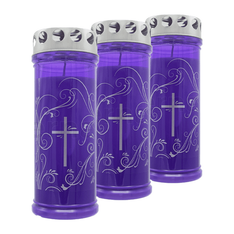 JEKA-Motivkerze "Kreuz-Ornament", 100% Pflanzenöl, 75/215 mm, Brenndauer bis zu 7 Tage, Lieferumfang 3 Stück, Grabkerzen