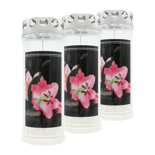 JEKA-Motivkerze "Lilie", 100% Pflanzenöl, 75/215 mm, Brenndauer bis zu 7 Tage, Lieferumfang 3 Stück, Grabkerzen