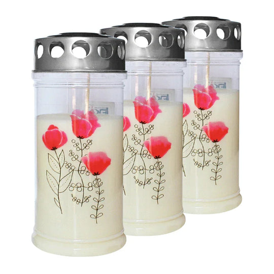 JEKA-Motivkerze "Mohnblüte", 100% Pflanzenöl, 75/170 mm, Brenndauer bis zu 4 Tage, Lieferumfang 3 Stück, Grabkerzen