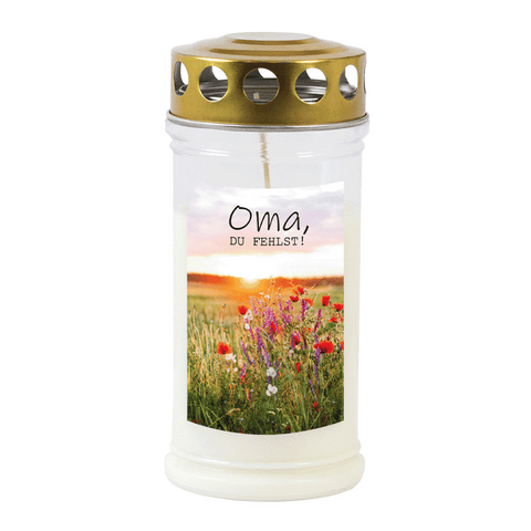 JEKA-Motivkerze "Oma", 100% Pflanzenöl, 75/170 mm, Brenndauer bis zu 4 Tage, Lieferumfang 3 Stück, Grabkerzen