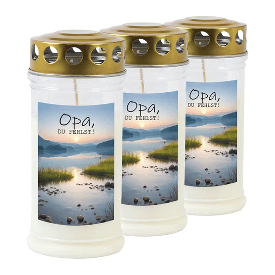 JEKA-Motivkerze "Opa", 100% Pflanzenöl, 75/170 mm, Brenndauer bis zu 4 Tage, Lieferumfang 3 Stück, Grabkerzen