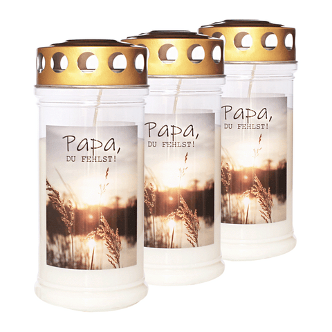 JEKA-Motivkerze "Papa", 100% Pflanzenöl, 75/170 mm, Brenndauer bis zu 4 Tage, Lieferumfang 3 Stück, Grabkerzen