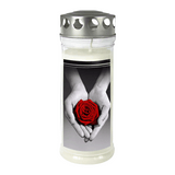 JEKA-Motivkerze "Rose/Hand", 100% Pflanzenöl, 75/215 mm, Brenndauer bis zu 7 Tage, Lieferumfang 3 Stück, Grabkerzen