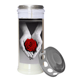 JEKA-Motivkerze "Rose/Hand", 100% Pflanzenöl, 75/215 mm, Brenndauer bis zu 7 Tage, Lieferumfang 3 Stück, Grabkerzen