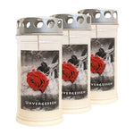 JEKA-Motivkerze "Rose auf Stein, Unvergessen", 100% Pflanzenöl, 75/170 mm, Brenndauer bis zu 4 Tage, Lieferumfang 3 Stück, Grabkerzen