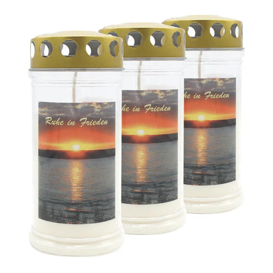 JEKA-Motivkerze "Sonnenuntergang", 100% Pflanzenöl, 75/170 mm, Brenndauer bis zu 4 Tage, Lieferumfang 3 Stück, Grabkerzen
