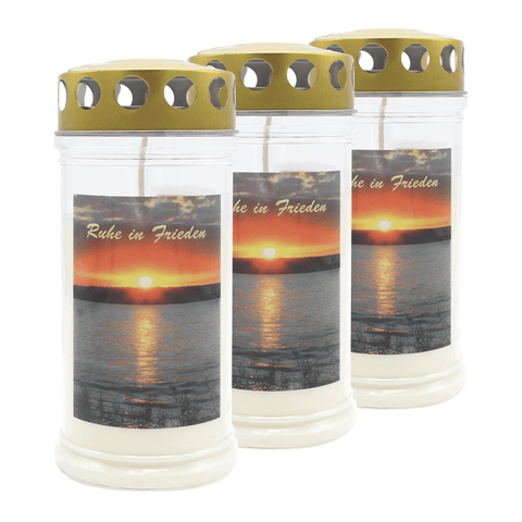 JEKA-Motivkerze "Sonnenuntergang", 100% Pflanzenöl, 75/170 mm, Brenndauer bis zu 4 Tage, Lieferumfang 3 Stück, Grabkerzen