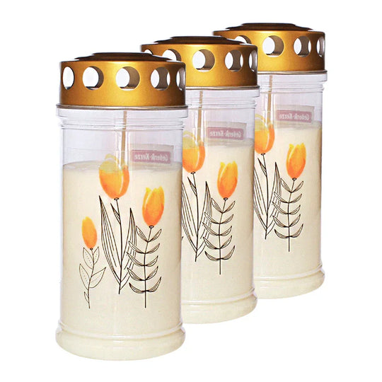 JEKA-Motivkerze "Tulpe", 100% Pflanzenöl, 75/170 mm, Brenndauer bis zu 4 Tage, Lieferumfang 3 Stück, Grabkerzen