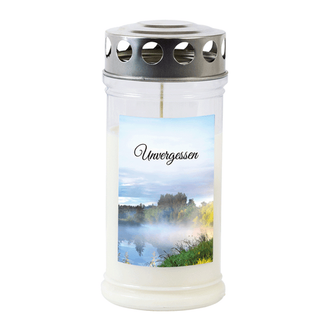 JEKA-Motivkerze "Wald/Unvergessen", 100% Pflanzenöl, 75/170 mm, Brenndauer bis zu 4 Tage, Lieferumfang 3 Stück, Grabkerzen
