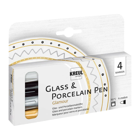 KREUL Glass & Porcelain Pen, 4er Set Glamour, Glas- & Porzellanmalstifte