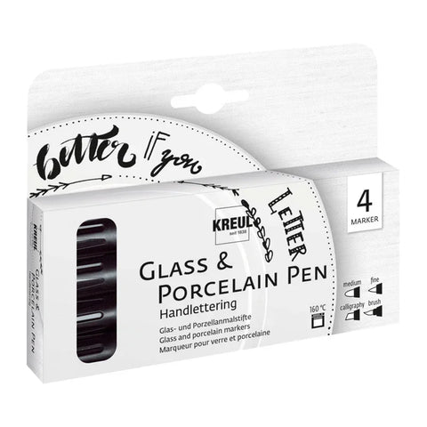 KREUL Glass & Porcelain Pen, 4er Set Handlettering, Glas- & Porzellanmalstifte