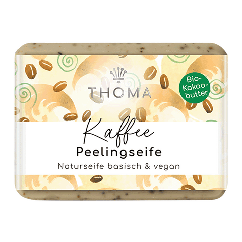 Kaffeeseife mit Kakaobutter – vegan, THOMA Naturseifen-Manufaktur, mit wertvoller Bio-Sheabutter, 100 g, Körperpflege