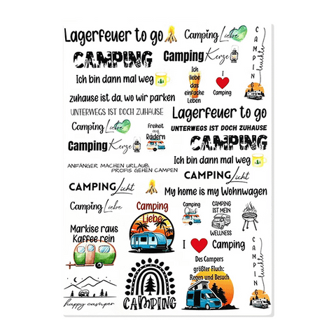 Kerzenfolie, Kerzentattoo "Camping", Farbig, DIN A4