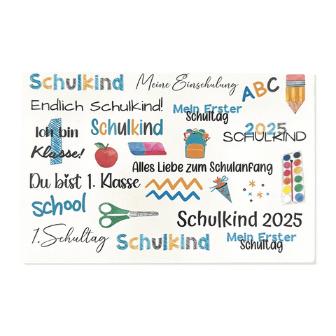 Kerzenfolie, Kerzentattoo "Einschulung", Blau/ Farbig, DIN A5
