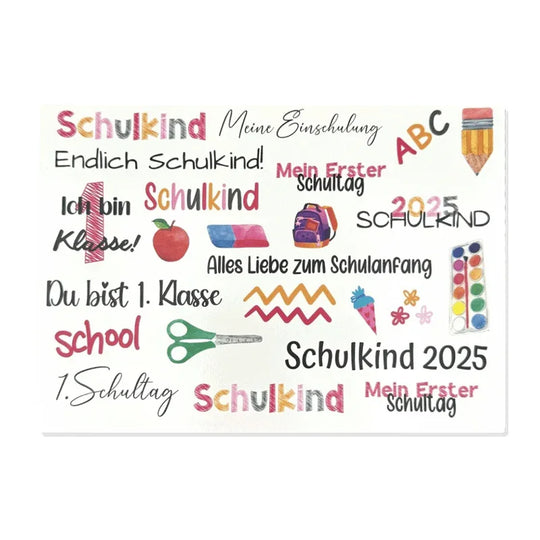 Kerzenfolie, Kerzentattoo "Einschulung", Rosa/ Farbig, DIN A5