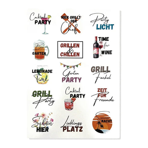 Kerzenfolie, Kerzentattoo "Grillparty XL", Farbig, DIN A4, für Stumpenkerzen & Kerzengläser