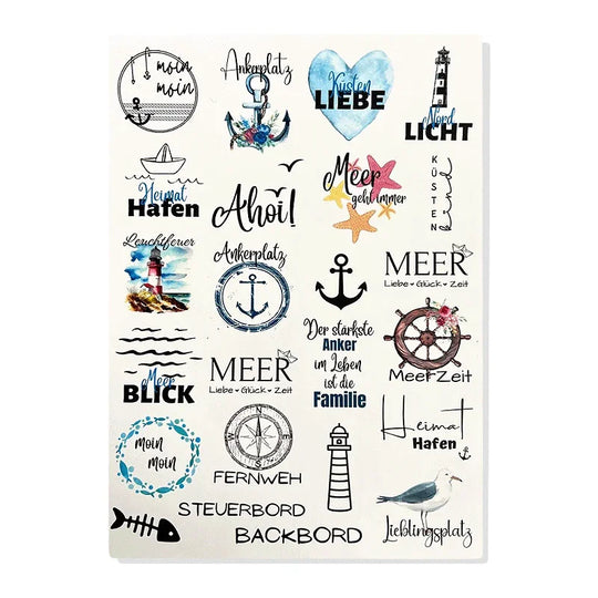 Kerzenfolie, Kerzentattoo "Maritim XL", Farbig, DIN A4, für Stumpenkerzen & Kerzengläser