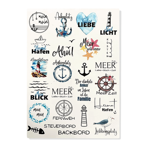 Kerzenfolie, Kerzentattoo "Maritim XL", Farbig, DIN A4, für Stumpenkerzen & Kerzengläser