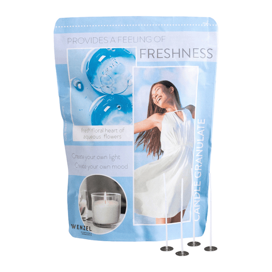 Kerzengranulat mit Duft zum Selbergießen, Freshness, WENZEL, inkl. 4 Dochten & Dochthaltern, 400 g