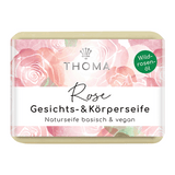 Luxus-Rosenseife mit Wildrosenöl – vegan, THOMA Naturseifen-Manufaktur, für trockene, feuchtigkeitsarme Haut, 100 g, Körperpflege