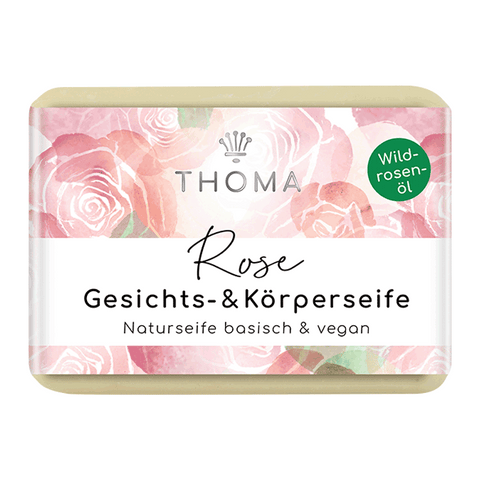 Luxus-Rosenseife mit Wildrosenöl – vegan, THOMA Naturseifen-Manufaktur, für trockene, feuchtigkeitsarme Haut, 100 g, Körperpflege