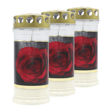MEMORIAM-Motivkerze „Gold Rose", Nr. 417, AETERNA, mit Golddeckel, 75/170 mm, 30% Ölgehalt, Brenndauer 4 Tage, Lieferumfang 3 Stück, Grabkerzen