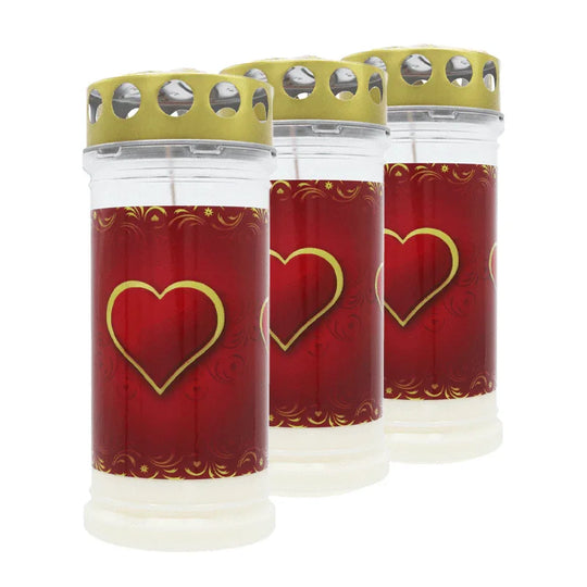 MEMORIAM-Motivkerze „Herz“, Nr. 411, AETERNA, mit Golddeckel, 75/170 mm, 30% Ölgehalt, Brenndauer 4 Tage, Lieferumfang 3 Stück, Grabkerzen