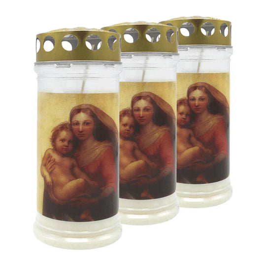 MEMORIAM-Motivkerze „Madonna", Nr. 412, AETERNA, mit Golddeckel, 75/170 mm, 30% Ölgehalt, Brenndauer 4 Tage, Lieferumfang 3 Stück, Grabkerzen