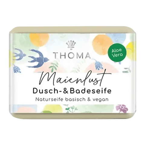 Maienlust – Sheabutterseife mit Aloe Vera – vegan, THOMA Naturseifen-Manufaktur, mit floralem Duft, 100 g, Körperpflege