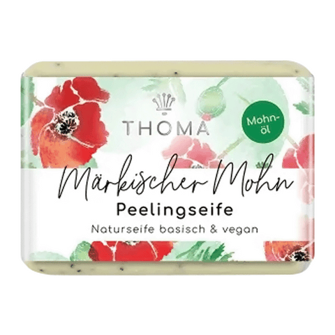 Märkische Mohnölseife mit Kakaobutter – vegan, THOMA Naturseifen-Manufaktur, mit Peeling-Effekt, 100 g, Körperpflege