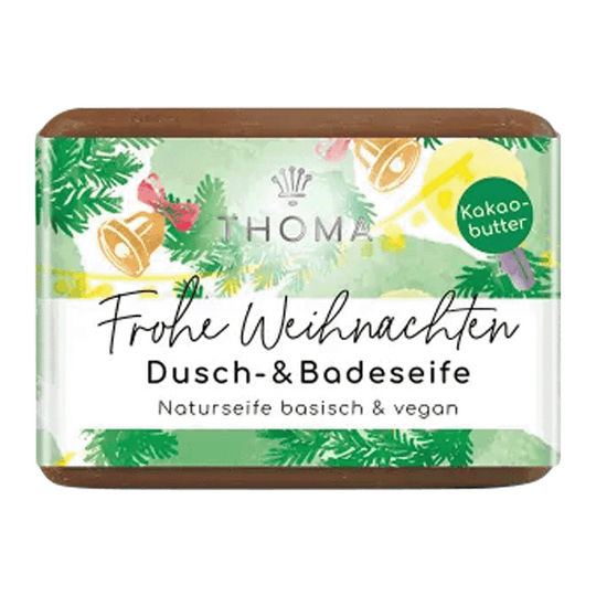 Naturseife mit Sheabutter, Frohe Weihnachten, THOMA Naturseifen-Manufaktur, für eine wohltuende Hautpflege, 100 g, Körperpflege