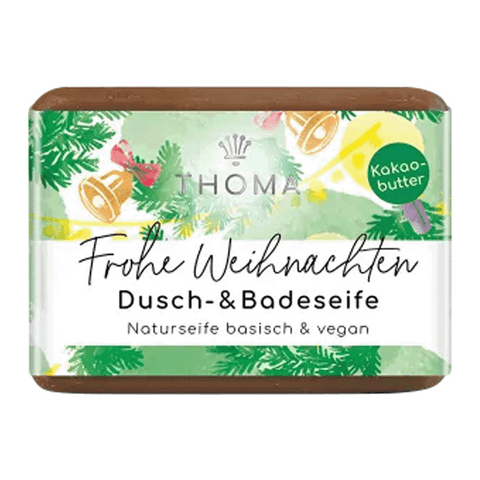 Naturseife mit Sheabutter, Frohe Weihnachten, THOMA Naturseifen-Manufaktur, für eine wohltuende Hautpflege, 100 g, Körperpflege