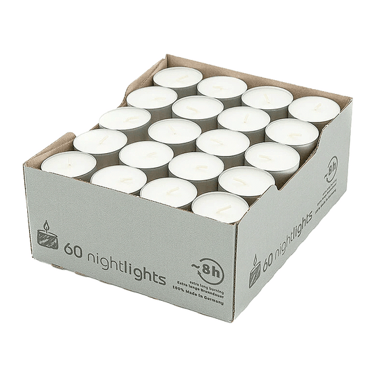 Nightlights, Teelichter, WENZEL, 24/38 mm, Brenndauer ca. 8h, mit Aluminiumhülle, 60 Stück