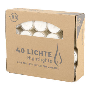 Nightlights, Teelichter, WENZEL, 24/38 mm, Brenndauer ca. 8h, transp. Hülle, 40 Stück