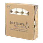 Nightlights, Teelichter, WENZEL, 24/38 mm, Brenndauer ca. 8h, transp. Hülle, 50 Stück