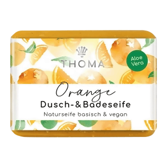 Orangenseife mit Aloe Vera – vegan, THOMA Naturseifen-Manufaktur, für ein frisches & gepflegtes Hautgefühl, 100 g, Körperpflege