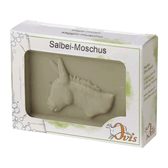 Ovis Eselmilchseife Salbei-Moschus, 100% Bio, für die tägliche Dusche, eckig, 100 g, verpackt