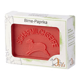 Ovis Schafmilchseife Birne-Paprika, 100% Bio, für die tägliche Dusche, eckig, 100 g, verpackt - luterna.de