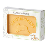 Ovis Schafmilchseife Kurkuma-Honig, 100% Bio, für die tägliche Dusche, eckig, 100 g, verpackt - luterna.de