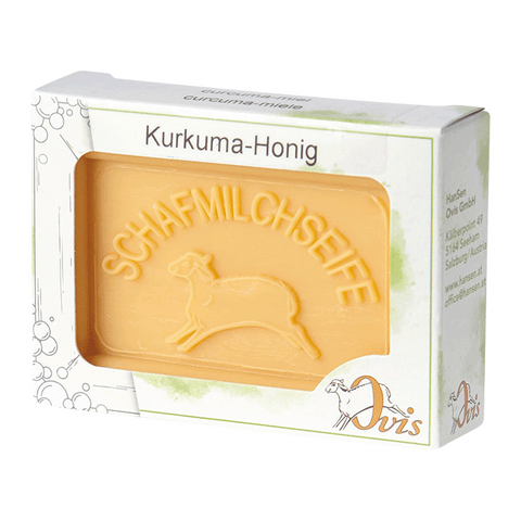 Ovis Schafmilchseife Kurkuma-Honig, 100% Bio, für die tägliche Dusche, eckig, 100 g, verpackt - luterna.de